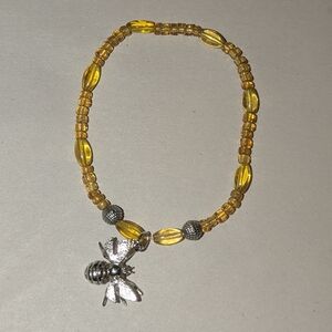 Glass Bead Bracelet w/ Silver Bee Charm - Handmade From Vintage Beads